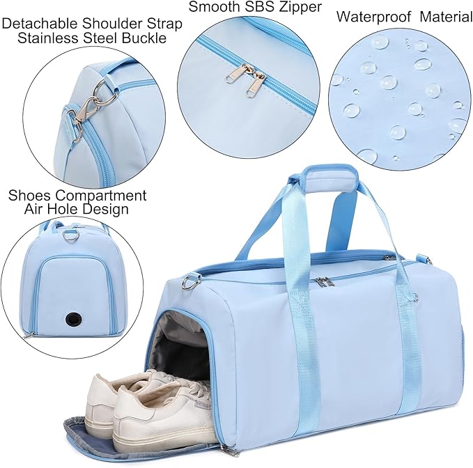 Duffel Bag for Girls Dance Ballet Sports Gym Bag Water Resistant Yoga Travel Bags with Shoes Compartment(Blue)