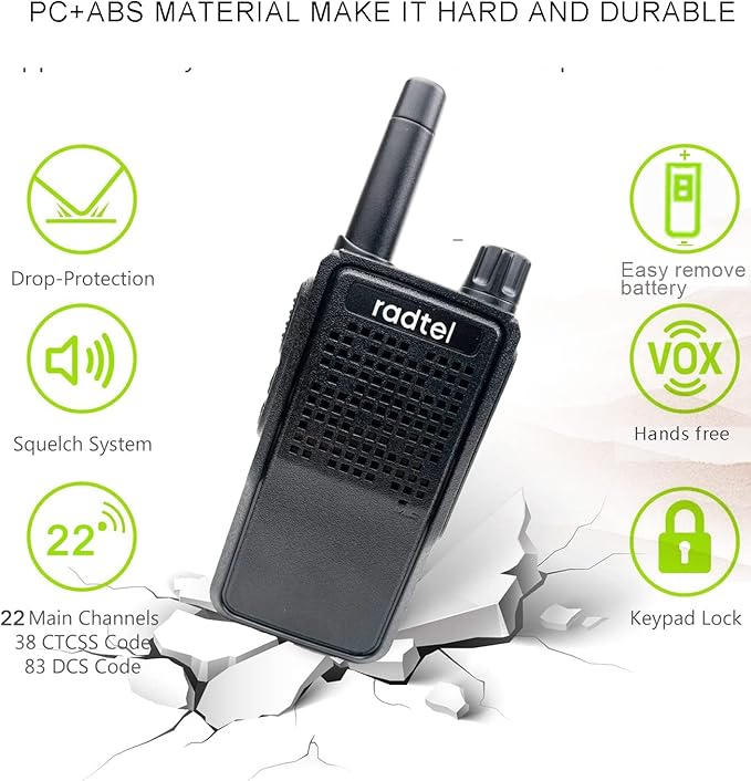 Radtel RT-518 Rechargeable Walkie Talkies for Adults Long Range Handheld FRS Two Way Radio 22CH Handsfree VOX for Camping Hiking (4 Pack)