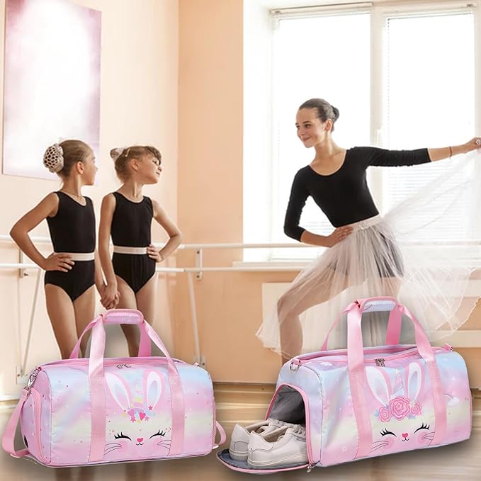 Unicorn Dance Bag for Girls Travel Duffel Bags Girls Sports Gym Bag Overnight Ballet Dance Bag with Shoe Compartment and Wet Compartment(Pink)