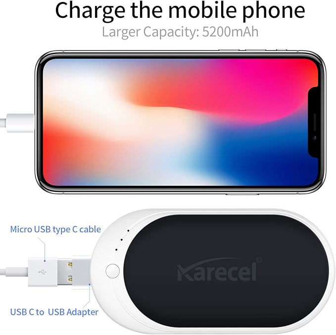 Karecel Hand Warmers Rechargeable, Electric Hand Warmer Reusable 5200mAh Portable USB Heater Hot Pocket Warmer Heat Handwarmers, Cool Winter Gifts for Men and Women Outdoors Hunting Camping
