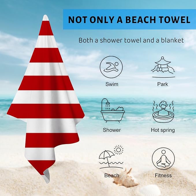Beach Towel Beach Blanket - 31 x 51 inch Stripe Quick Dry Absorbent Towel, Beach Essentials for Swimmers Best Beach Gifts for Travel, Swim, Camping