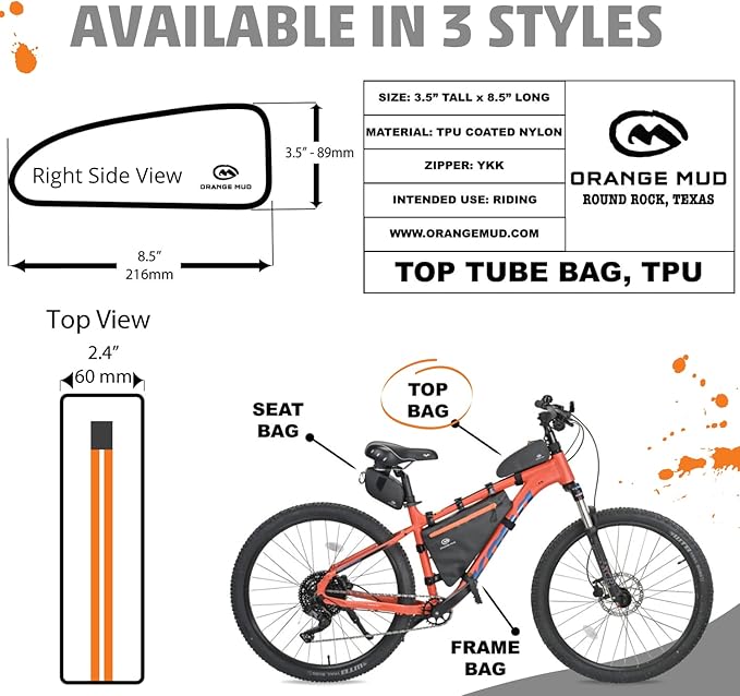 Orange Mud Bicycle Top Tube Bag, Welded, TPU, Black