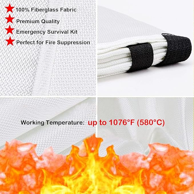 TONYKO 6.5 x 6.5ft Emergency Fire Blankets, Flame Retardant Protection and Heat Insulation Designed for Kitchen,Fireplace,Grill,Car,Camping