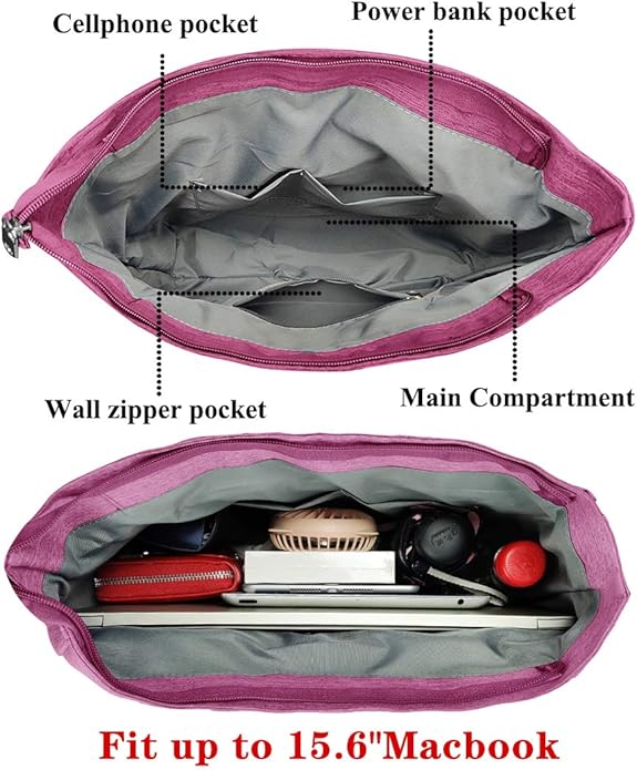 VOLGANIK ROCK Canvas Tote Bag Waterproof Nylon Multi Pocket Shoulder Bags Laptop Work Bag Teacher Purse Handbag for Women Men