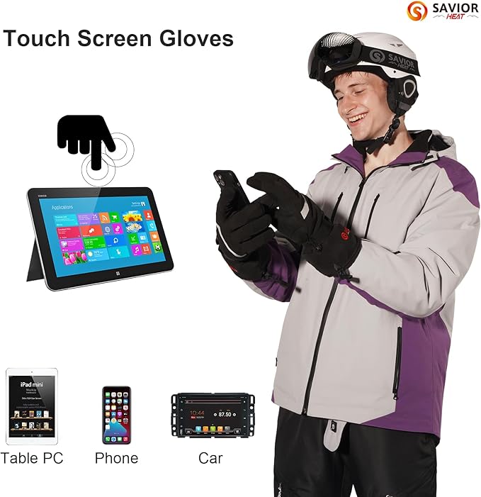 SAVIOR HEAT Heated Gloves Electric Rechargeable Battery Men Women 7.4V Heating Gloves Ski Motorcycle Work Snowboarding Hunting Hiking Camping Walking Arthritis Hands