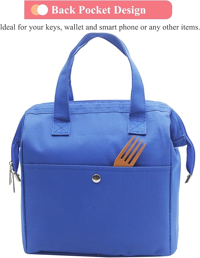 Mziart Insulated Lunch Bag Simple Bento Cooler Bag Lunch Tote Bag for Lunch Box for Women Men Adult Picnic Working Hiking Beach (Blue)