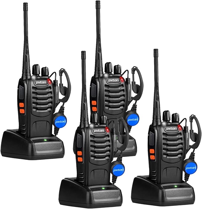 Rechargeable walkie talkies for Adults with Upgraded Earpieces and Li-ion Battery,Two Way radios has VOX/TOT/Emergency Alarm/Battery Low Alert/Flashlight/Scan Function(4 Pack)