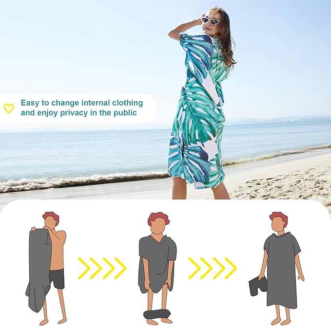 Rainleaf Surf Poncho Changing Towel Quick Dry Pool Swim Beach Towel with Hood and Front Pocket Warm and Soft Microfiber RobeTowel for Women and Men Green-Leaf Print