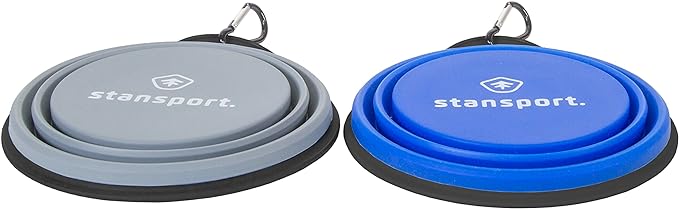 Stansport Collapsible Silicon Travel Bowls - 2 Pack, Grey and Blue, Large