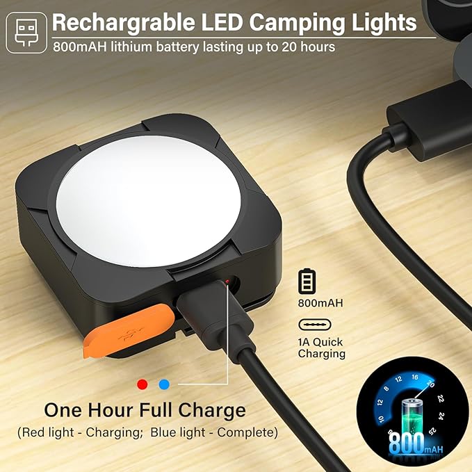 Rechargeable Camping Lights FLY2SKY 3Pcs Black Tent Lights Mini Flashlight Portable LED Camping Lantern Survival Gear Camping Accessories for Hiking Backpacking Fishing Hurricane Emergency Outage