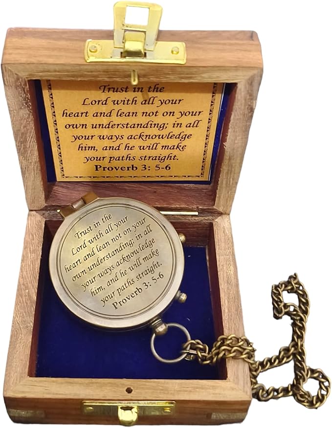 Trust in The Lord -Proverbs 3: 5-6 Quote Engraved Compass, Gifts Compass, 2025 Graduation Day Gifts- Baptism Gifts Compasses for Women Mens Boy Girls, Inspirational Christian Religious Gifts