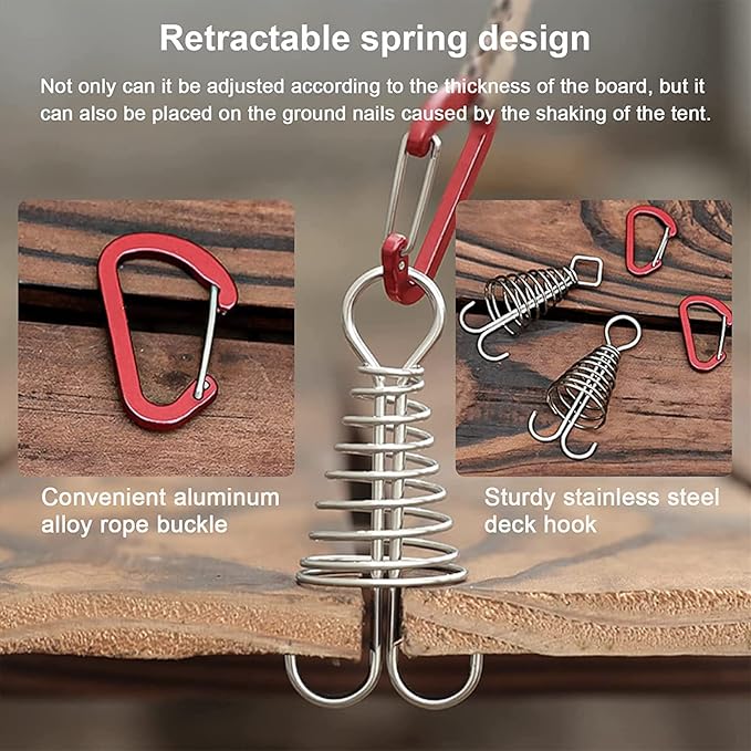 Morobor Deck Anchor Pegs, 10pcs Windproof Aluminium Alloy Fish Bone Tent Stakes with Spring Buckle Portable Wind Rope Anchor for Outdoor Camping