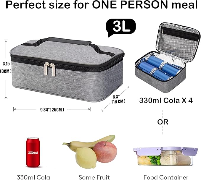 M-YOUNG Portable Thermal Insulated Cooler Bag Mini Lunch Box Small Insulated Lunch Bag for Men Women Adult Freezable Snack Bag for Work (Gray)