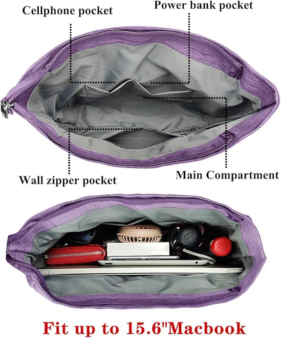 VOLGANIK ROCK Canvas Tote Bag Waterproof Nylon Multi Pocket Shoulder Bags Laptop Work Bag Teacher Purse Handbag for Women Men
