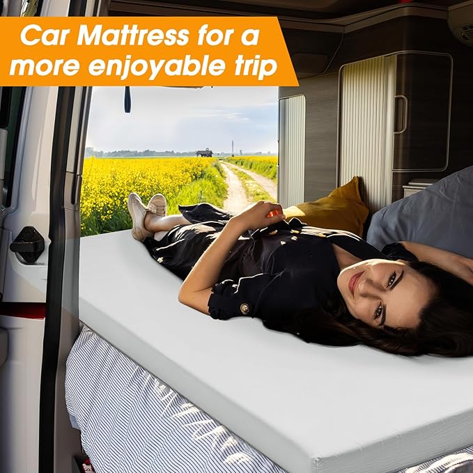 CYMULA Camping Cot Mattress 2in Memory Foam Sleeping Pad,Soft Warm Non-Slip Camping Mattress Topper with Retaining for Adults,Portable Roll up Mattress Pad for Travel (75 x30)(only Mattress)