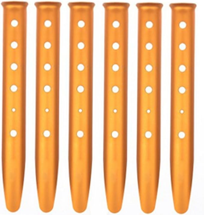 Ogrmar Aluminum Tent Stakes for Camping in Snow and Sand Tent Boating Hiking Backpacking Picnic Shelter Shade Canopy Outdoor Activity Pack of 6 (Orange, 6Pcs)