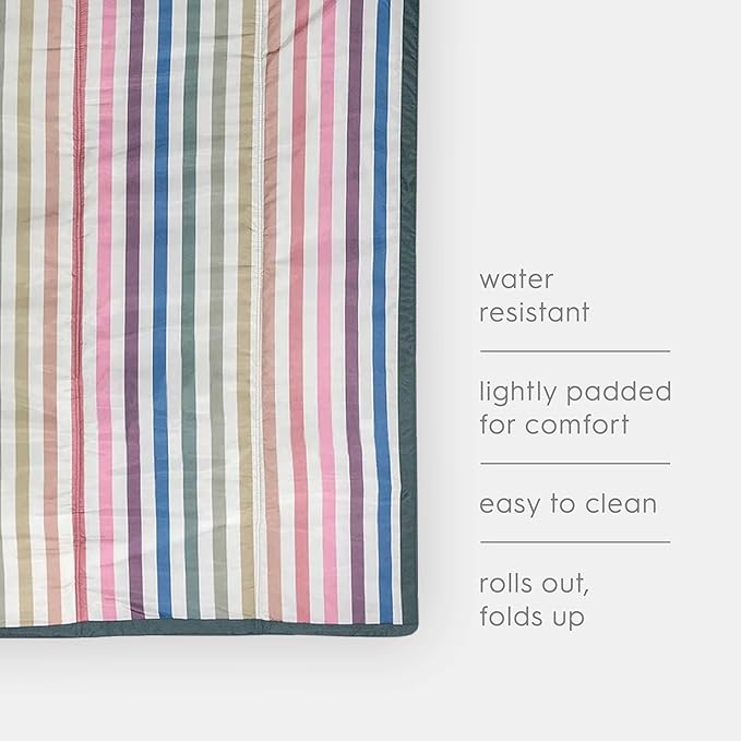 Little Unicorn Outdoor Family Picnic & Beach Blanket, Water-Resistant, Compact Fold, 5 x 5 feet, (Chroma Rugby Stripe)