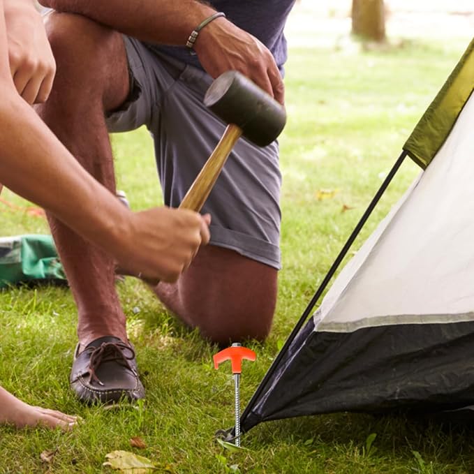 Screw in Tent Stakes, 8" Camping Stakes Non-Rust Heavy Duty Metal Threaded Tent Spikes Tent Peg Ground Stake for Outdoor Camping