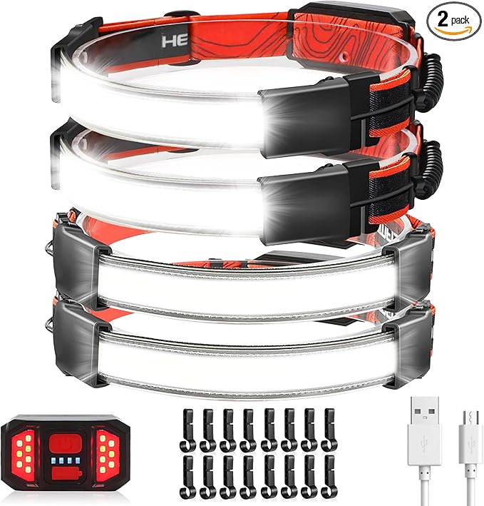 Rechargeable Headlamp 4 Pack, 1000 Lumen 230° Wide Beam Headlamp with 3 Modes, Super Bright LED Headlamp, Lightweight Illumination Head Lamp with Red Taillight for Hiking, Running, Fishing, Camping