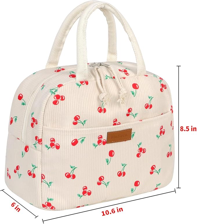 Lunch Bag Women Insulated, Cute Corduroy Tote Bag for Women with Placemat, Large Capacity Reusable Insulated Cooler Lunch Box for Travel Picnic office