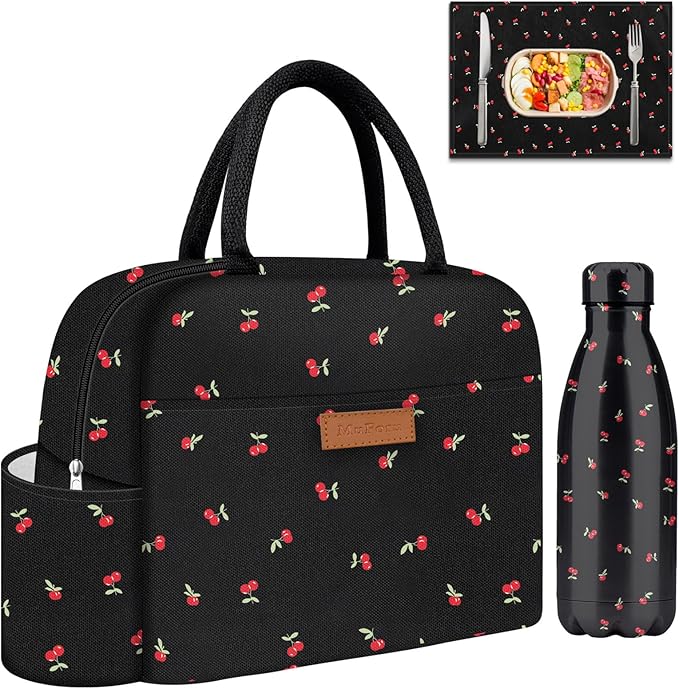 Cute Lunch Bag Women With Placemat and Water Bottle,Insulated Lunch Box for Women,Placemat Keep Clean and Hygienic Durable Leakproof Thermal High Capacity for Travel Picnic Insulated Lunch Bag