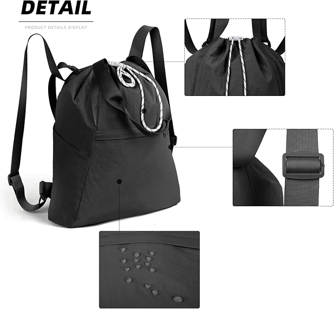 Valleycomfy Drawstring Backpack with Wet Pocket,Waterproof Drawstring Bag,Gym Backpack for Beach,Pool,Swim and Travel,Black