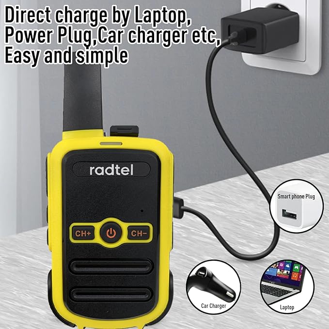 Radtel RT12 Walkie Talkies for Adults Rechargeable 2 Pack, Long Range Handheld FRS Two Way Radio 16CH Handsfree VOX for Camping Hiking (Yellow)