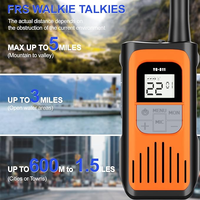 Walkie Talkies for Adults, Rechargeable Walkie Talkies Long Range 22 Channel Two-Way Radios with 1200mAh Li-ion Batteries and USB Charger for Biking,Camping,Hiking,2 Pack