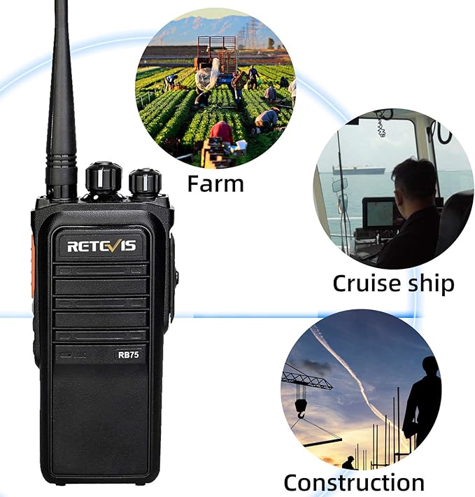Retevis RB75 GMRS Two Way Radio, 4500mAh Big Battery, Waterproof Walkie Talkies Long Range, Hands-Free, Walkie Talkie with Earpiece for Hiking Camping Cruise (2 Pack)