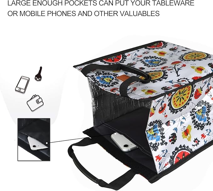 Lunch Bags for Women Insulated Reusable Lunch Tote with Internal Pocket, Lunch Tote bag for Work (Colorful Flowers)