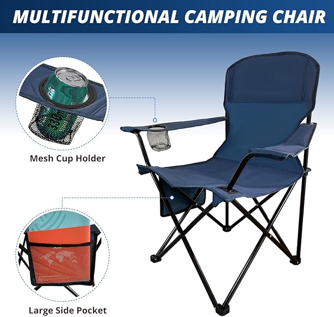 2PCS Folding Outdoor Beach Camp Chair with Cup Holder, Storage Pocket, Waterproof Bag Outdoor Arm Chair, Supports 225LBS, Cyan