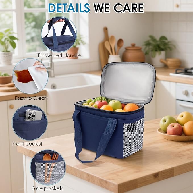 Reusable Lunch Box Lunch Bag for Women Men Insulated Lunch Bag Women Lunch Cooler Tote Bags for Office Work Picnic Outdoor Travel, Navy blue
