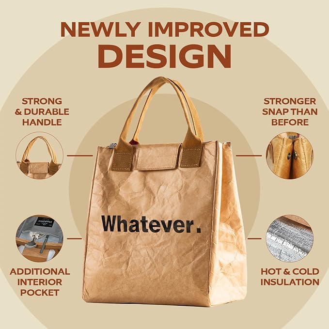 VonNova Insulated Lunch Box for Women, 7L Capacity, Leakproof Lunch Tote Bag, Durable Lunchbox made from Tyvek Material, Adult Cooler Bag for Work, Picnic, Travel and more (Whatever)