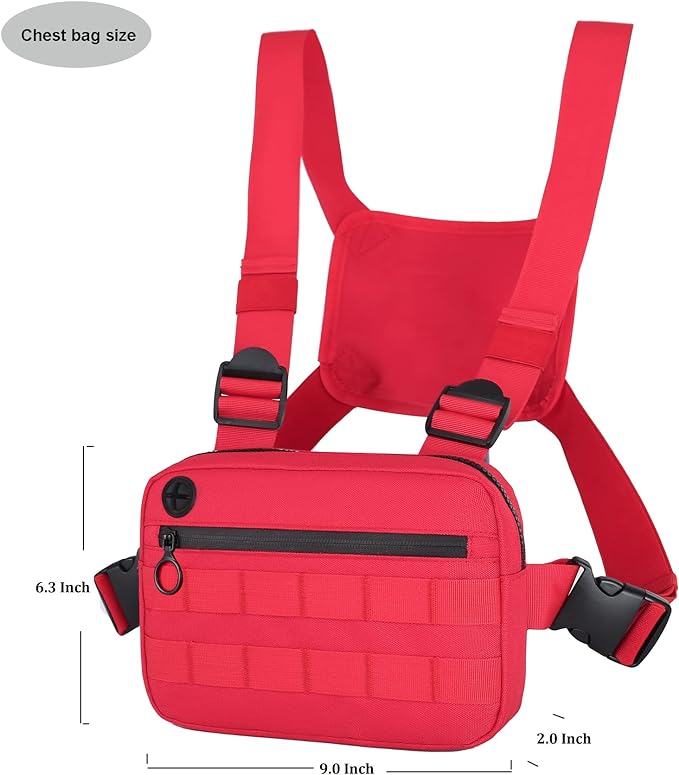 Outdoor Sports Utility Chest Pack,Tactical EDC Chest Bag For Men, Lightweight Conceal Chest Pouch Holster, Chest Rig Vest With Built-In Phone Holder For Workouts, Cycling & Hiking (Red)