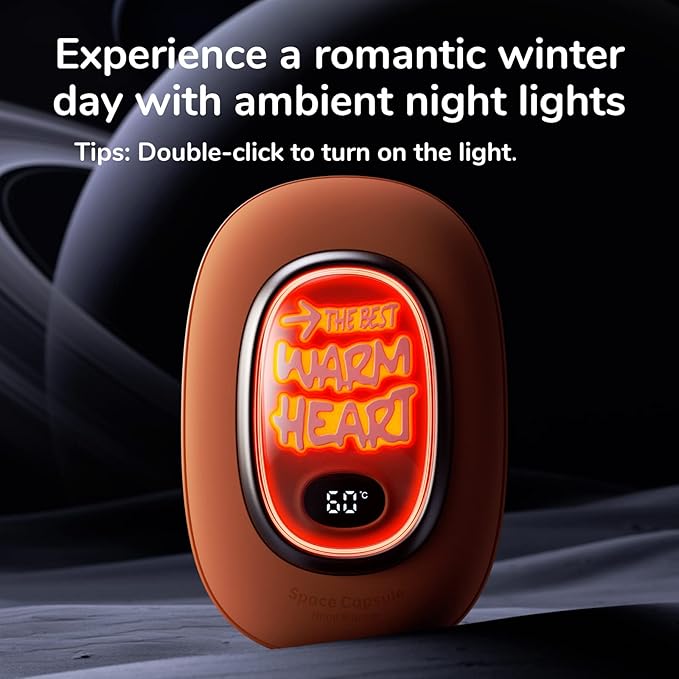 JISULIFE Hand Warmers Rechargeable, Space Capsule Light USB Handwarmer, 9000mAh Electric Hand Warmer Power Bank, 3 Heating Levels, Reusable Portable Hot Hands Heater for Hunting Golf Camping Gifts