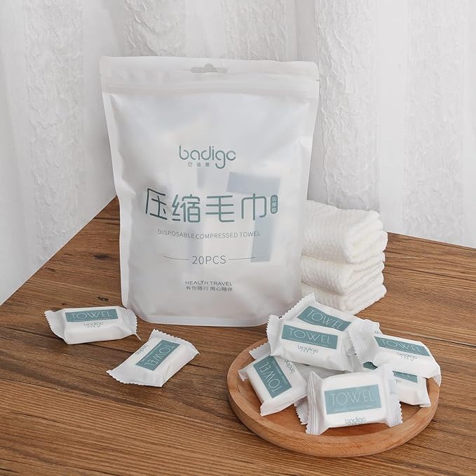 Compressed Towel Tablets - Disposable Travel Towels Face Wipes Cotton Coin Tissue for American Camping Hiking Sports Outdoors Gears Portable Compact Toilet Papers Reusable Washcloths 20 Pieces