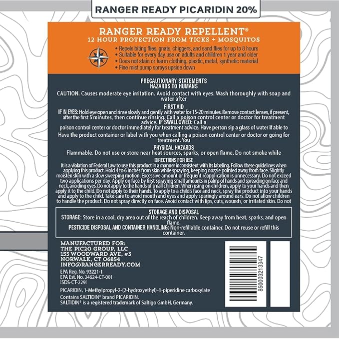 Ranger Ready Repellents P2Pak Permethrin + Picaridin 20% Tick & Insect Repellent, Scent Zero, 24 Fl Oz. (Pack of 2)