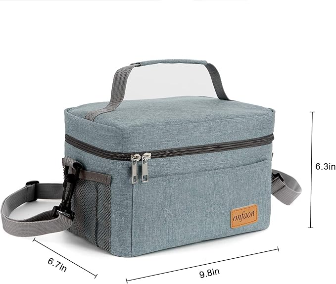 Lunch Bag for Men/Women, Insulated Reusable Lunch Box Leakproof Cooler Tote Bag Freezable with Adjustable Shoulder Strap for Office Work Picnic Beach(Grey)