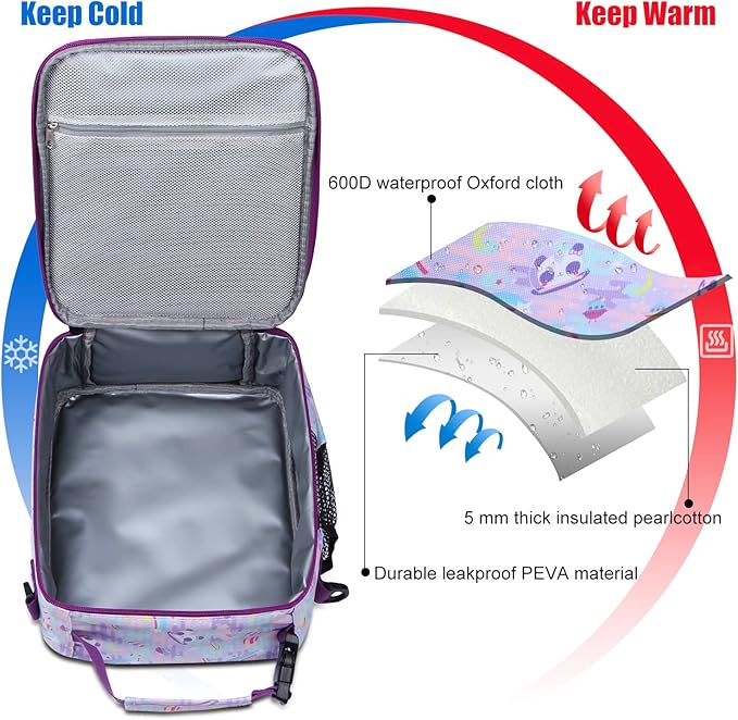Kids Insulated Lunch Box Bag, Thermal Picnic Cool Bags with Adjustable Strap for Adults Children Women Men Boys Girls School Work (CAM-Blue)