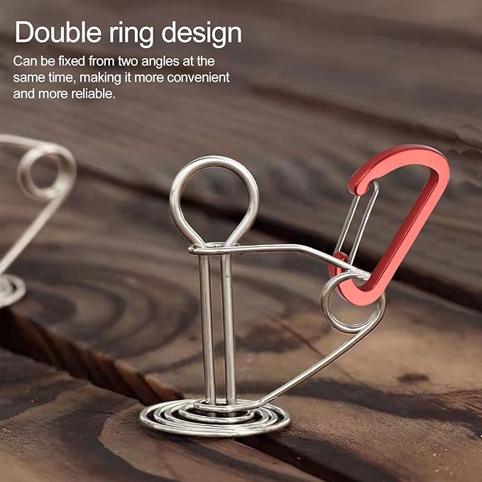 Morobor Deck Anchor Pegs, 10 PCS Windproof Aluminium Alloy Tent Stakes with Spring Red Buckle, Portable Double Ring Ground Anchor Pegs for Camping Hiking Fishing