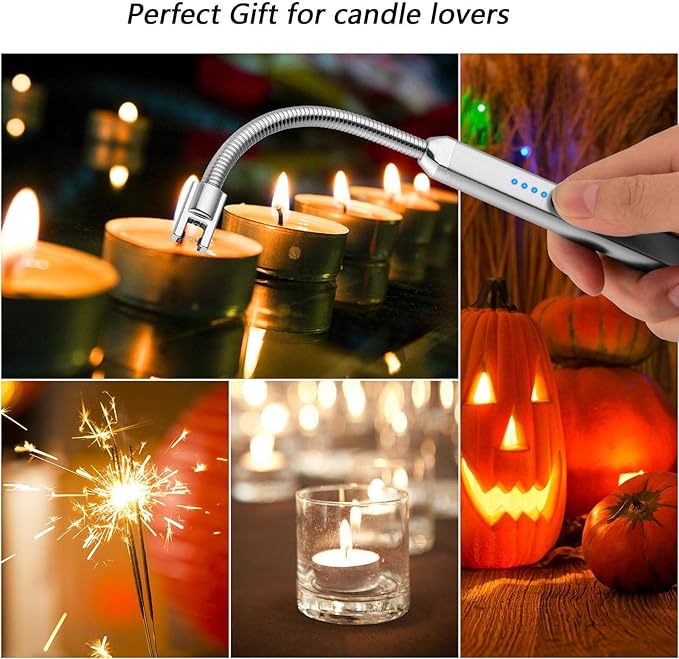 MEIRUBY Lighter Electric Candle Lighter Birthday Women's Day Gifts for Women Mom Wife Men, Long Electronic Rechargeable USB Lighter Arc Windproof Flameless Lighters for Candle Camping BBQ (Silver)