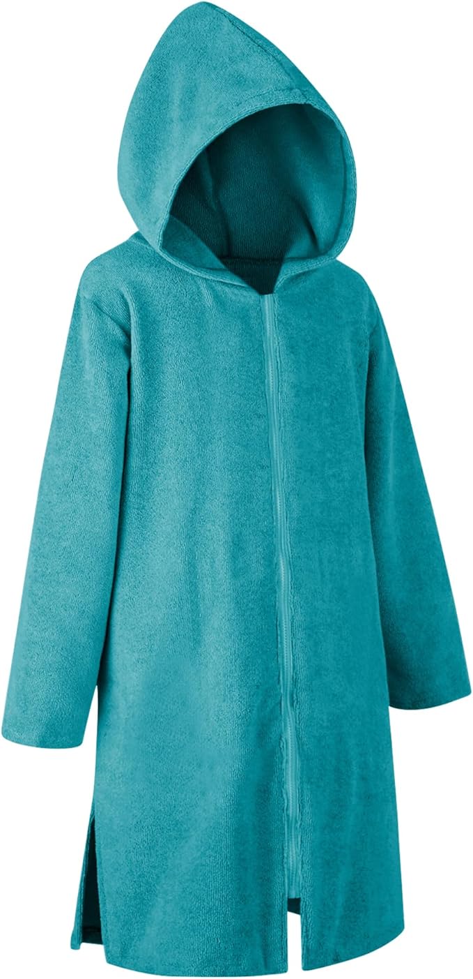 Weecreeture Hooded Towel Poncho with Zipper and Pocket, Surf Poncho for Men and Women, Beach Bath Changing Robe Cover Up Deep Lagoon XL