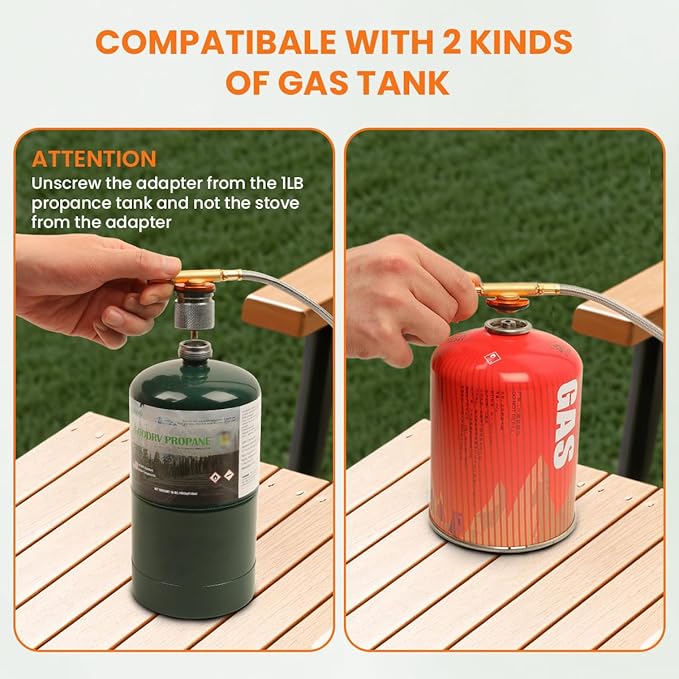 Portable Camping Stove with Propane Adapter - GEEKHOM 6800W Windproof Gas Stove Foldable Backpacking Stove, Piezo Ignition & Stable Pot Support for Outdoor Cooking Hiking