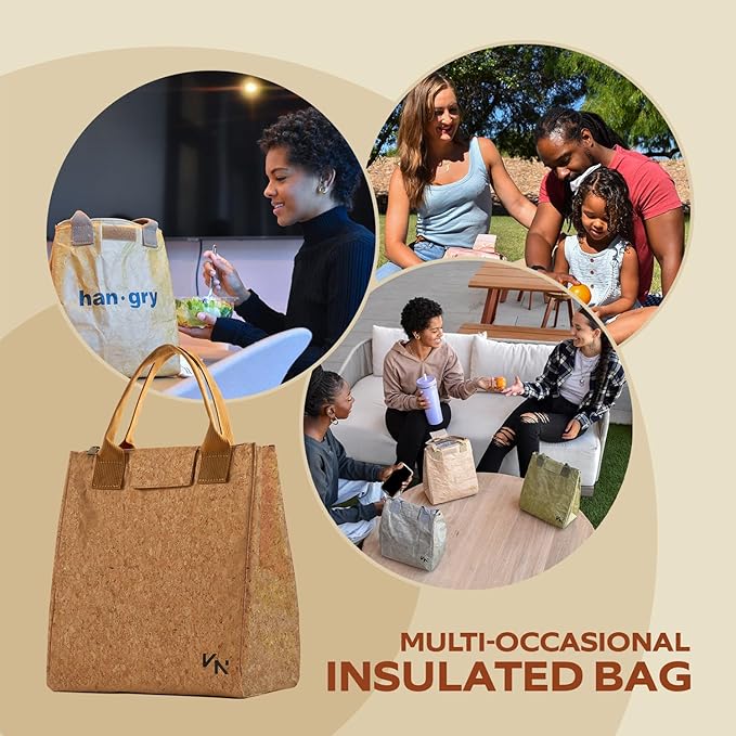 VonNova Insulated Lunch Box for Women, 7L Capacity, Leakproof Lunch Tote Bag, Durable Lunchbox made from Cork Material, Adult Cooler Bag for Work, Picnic, Travel and more (Cork)