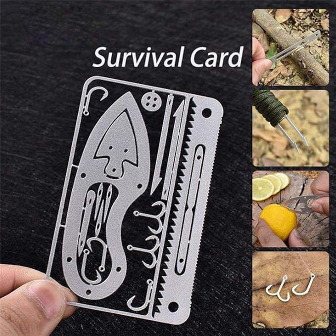 Survival Gear Credit Card Multi Tool - Camping Multipurpose EDC Multitool - Fishing Hooks, Gift Idea (Silver 4PC)