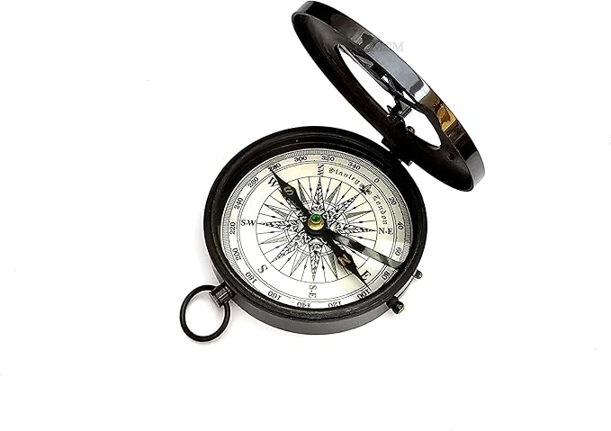 Nautical Camping Hiking Handmade Direction Compass Antique Brass Sundial Style Compass with Leather Case Gifts for Graduation, Baptism, Confirmation Boys, Girls