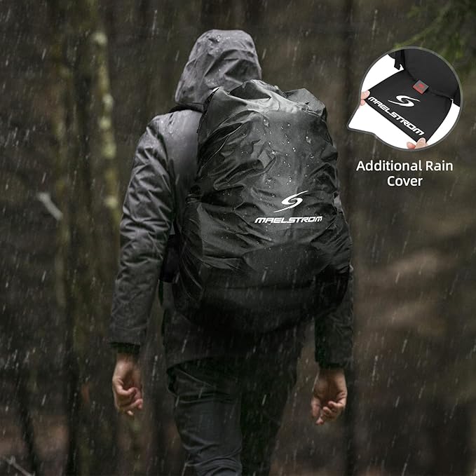 Maelstrom Hiking Backpack, 40L Waterproof Camping Daypack for Men and Women, Lightweight Travel Pack with Rain Cover-Black