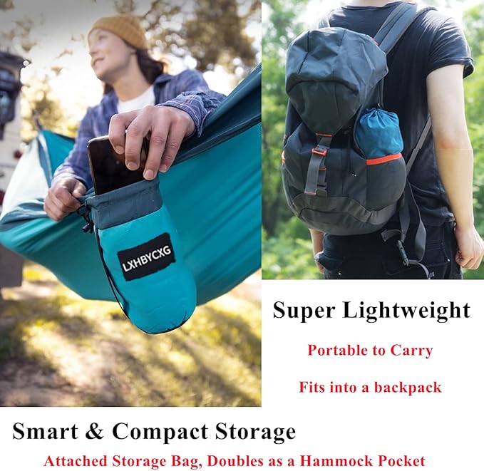 Camping Hammock Double & Single Portable Hammocks Ultralight Nylon Parachute Hammocks with 2 Tree Straps for Backpacking, Travel, Beach, Backyard, Camping, Hiking (Medium, Green Black)