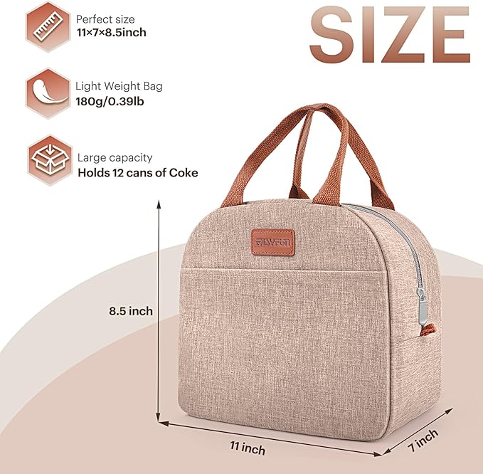 Lunch Bag for Women & Men Adult Insulated Lunch Box, Small Leakproof Cooler Food Lunch Containers Reusable High Capacity Lunch Tote Bags for Work, Travel, Outdoor (KHAKI)