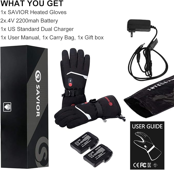 SAVIOR HEAT Heated Gloves Electric Rechargeable Battery Men Women 7.4V Heating Gloves Ski Motorcycle Work Snowboarding Hunting Hiking Camping Walking Arthritis Hands